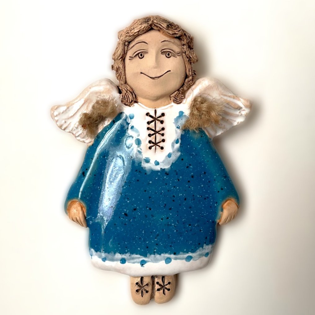 Turquoise Ceramic Angel Wall Decor - Image 2