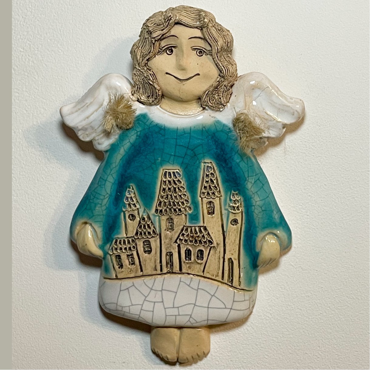 decorative ceramic angel wall art blue