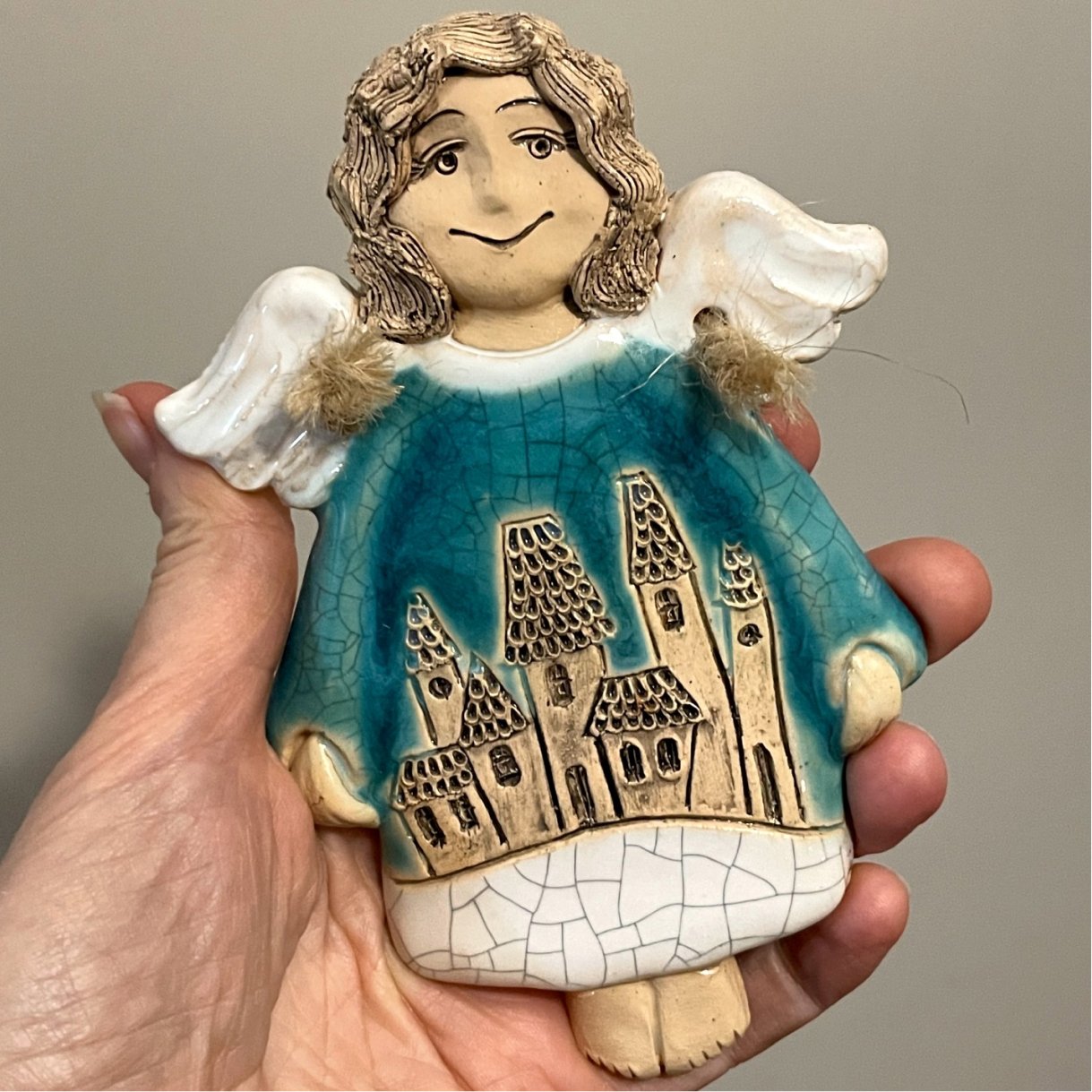 ceramic angel ornament handmade blue