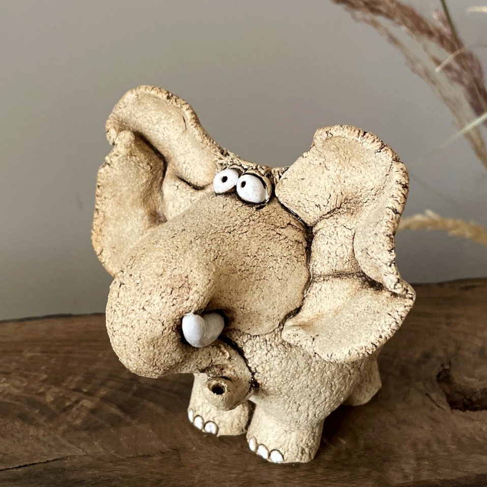 stoneware elephant figurine white clay
