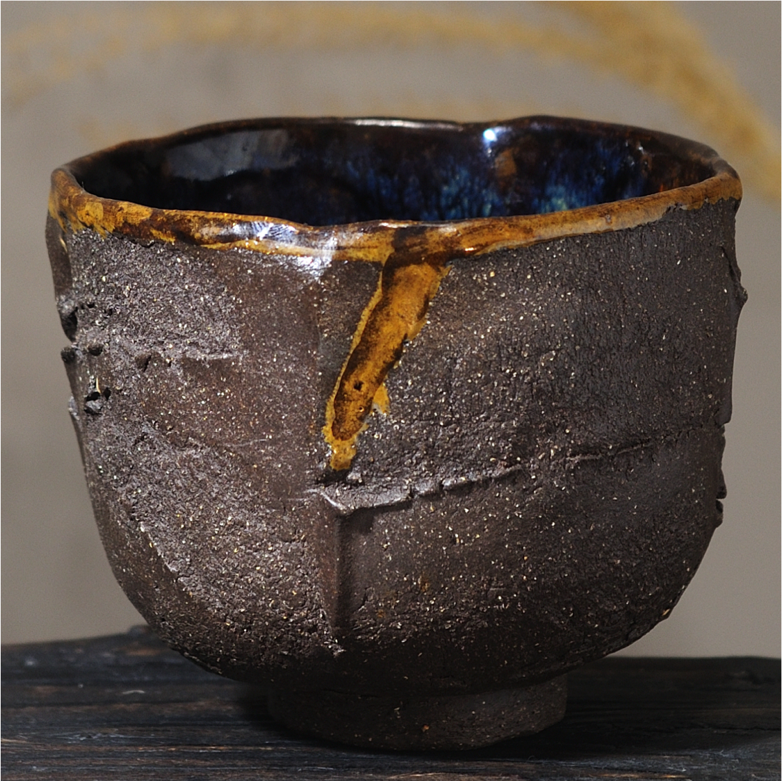 textured kurinuki ceramic chawan surface