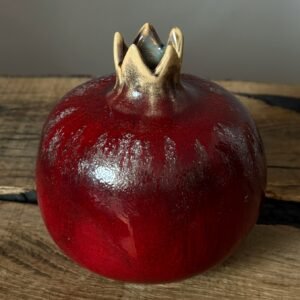 Ceramic pomegranate vase with deep red handmade glaze