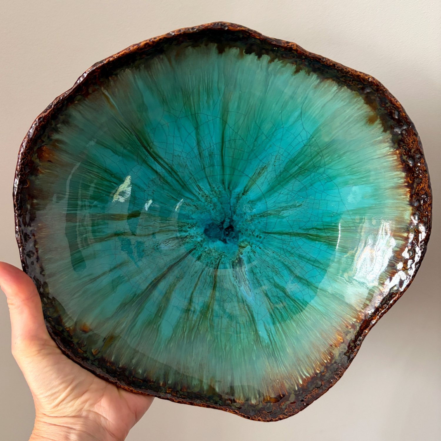 Handmade Ceramic Bowl – Blue Crackle Glaze – 26 cm