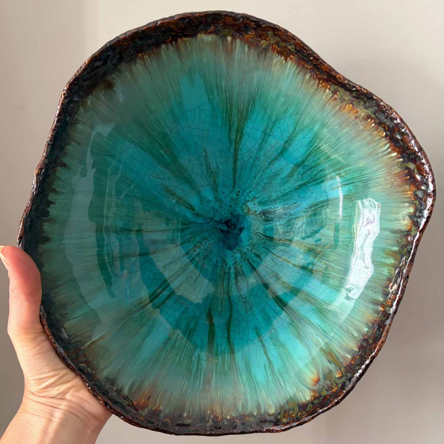 Handmade Ceramic Bowl – Blue Crackle Glaze – 26 cm - Image 2